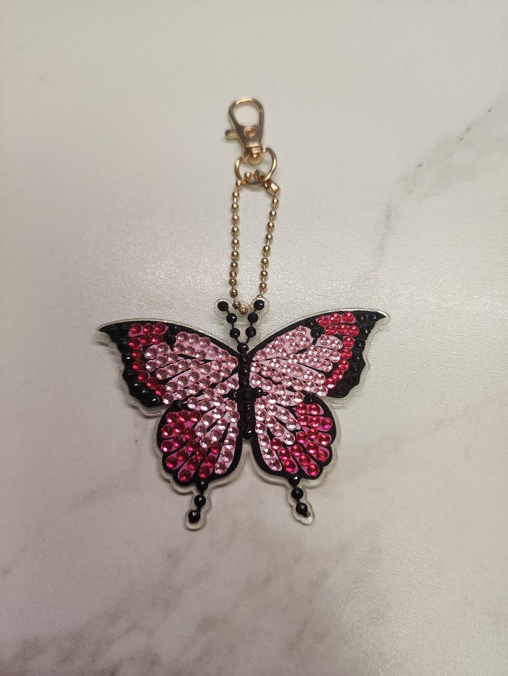 Pink Crystal Butterfly Key & Bag Charm - Gold Hardware